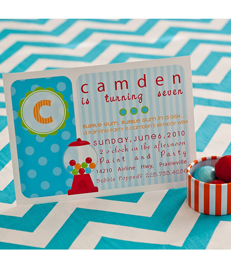 Bubble Gumball Boy Birthday Party Invitation - Red, Blue